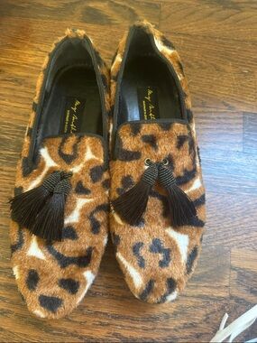 May Anthony Men’s Leopard Print Faux Fur Tassel Loafers - Brown size 8.5